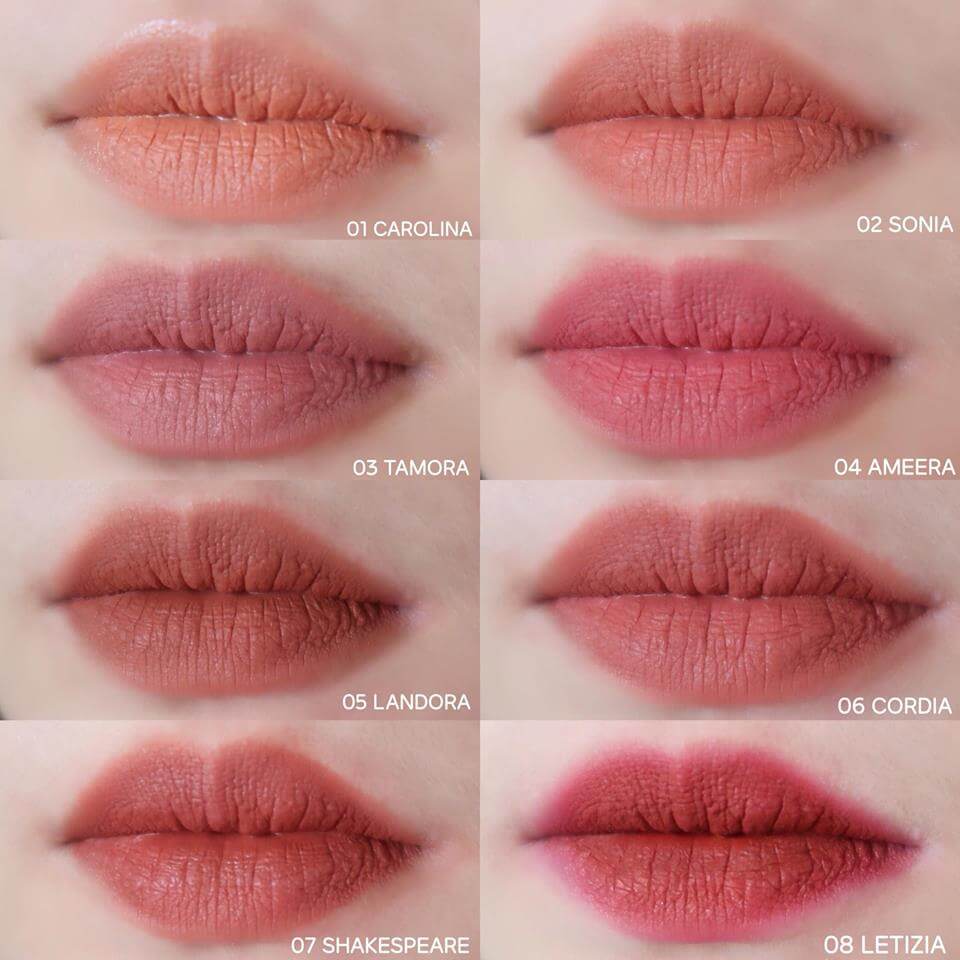 Mille Satin Matte Liquid Lip #06 Cordia 1. 7 g ลิปสติกเนื้อแมตท์ ผิวสัมผัสเรียบเนียนดุจกำมะหยี่ นุ่มลื่นทาง่าย ให้สีสันสวยเจิดจรัสยาวนานตลอดวัน